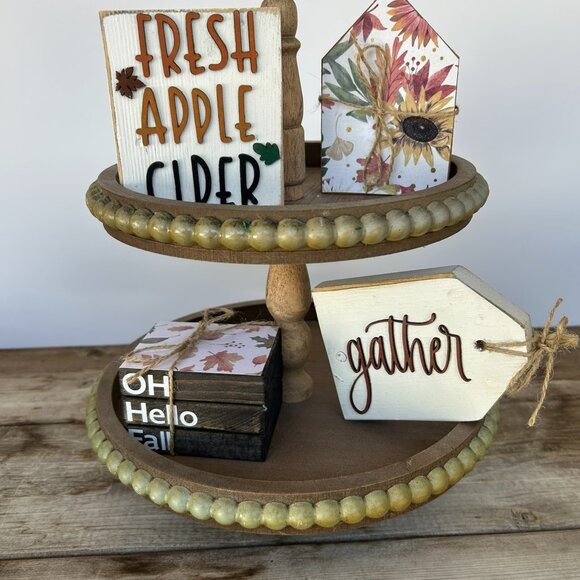 Handmade Tiered Tray Decor - Oh Hello Fall, Autumn Set - Picture 1 of 11